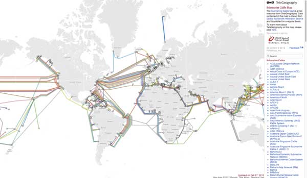 Worldwide submarine fiber optic cables