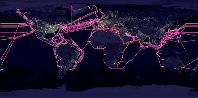 Earth with fiber optic cables